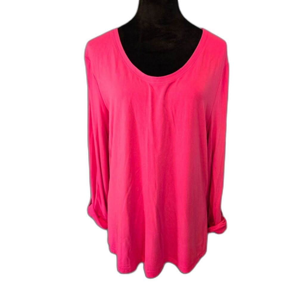 T by Talbots Women's Lightweight Scoop Neck Top Hot Pink Sz XL w/SPF Protection